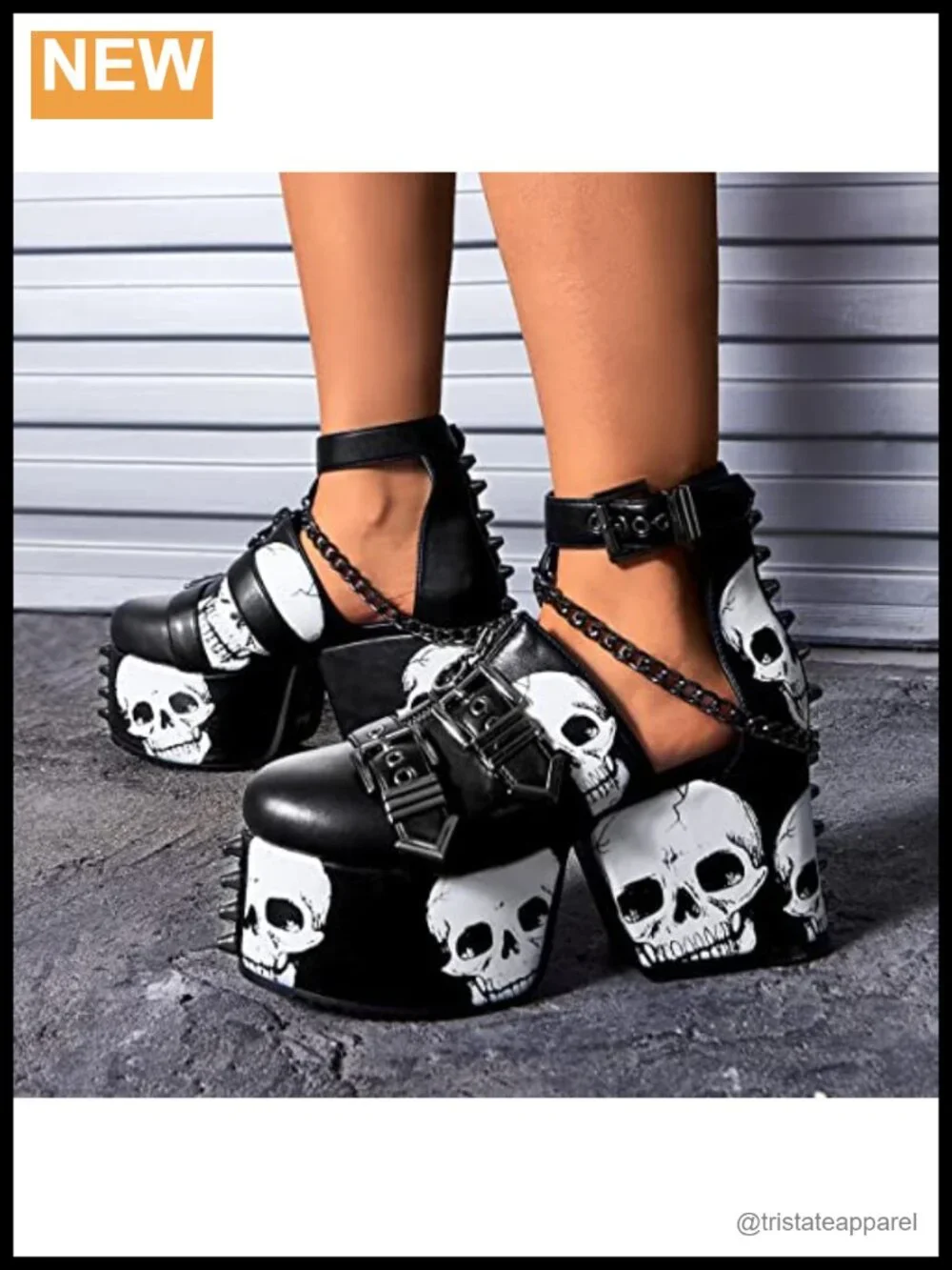 Skull Gothic Platform Wedge Sandals Faux Leather Punk Shoes With Spiked Studs